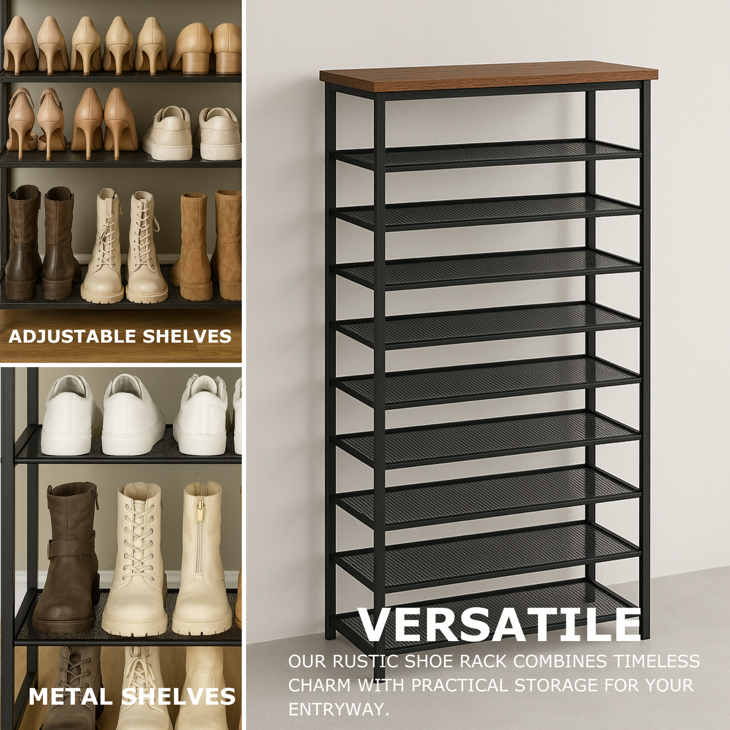 rustic industrial 10 tier shoe rack - shoe storage