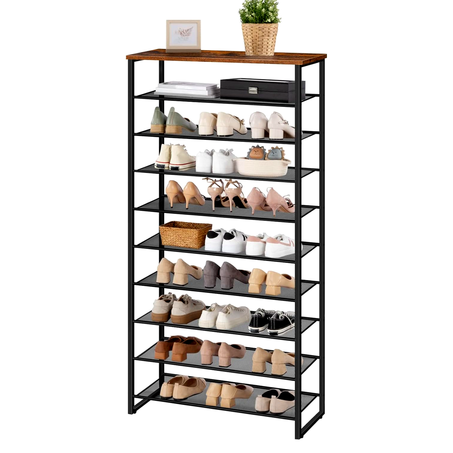 rustic industrial 10 tier shoe rack - shoe storage