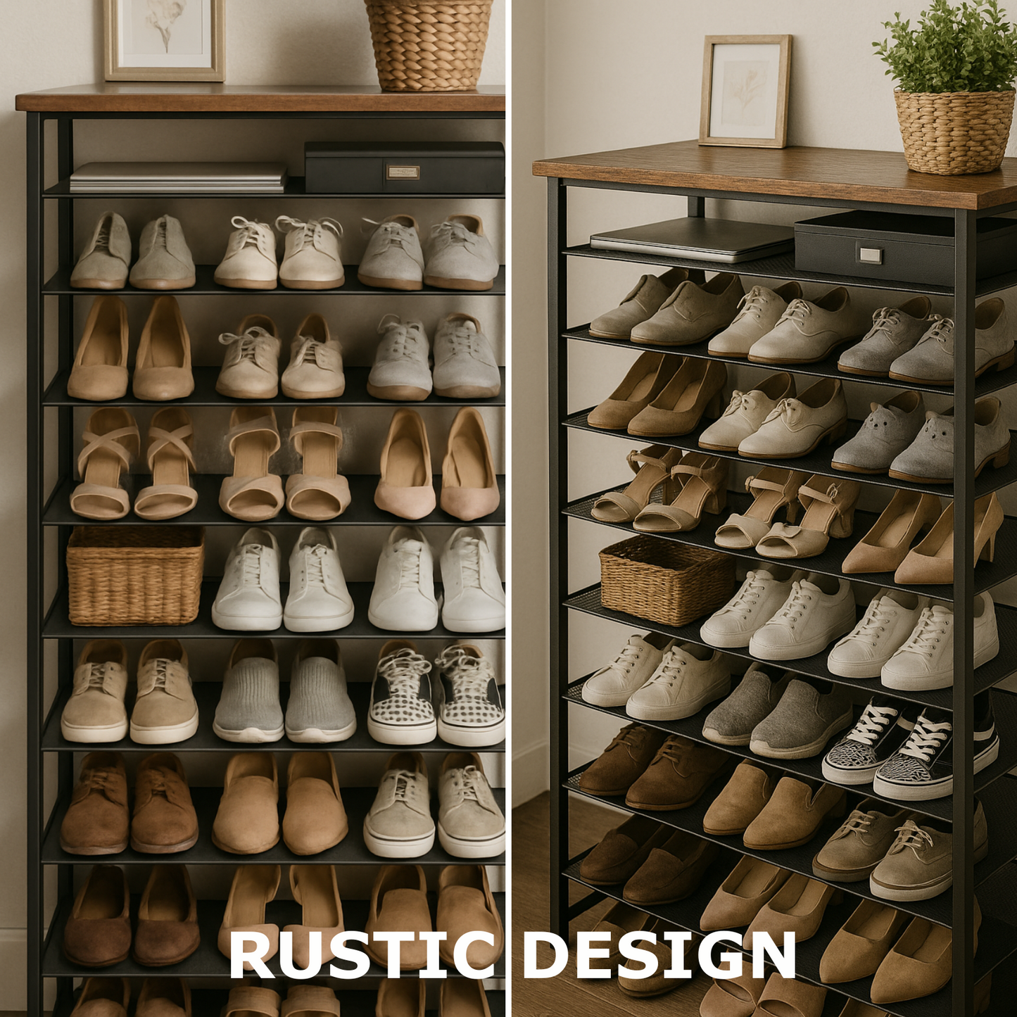 rustic industrial 10 tier shoe rack - shoe storage