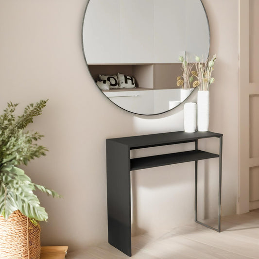 2 Tier Hallway Console Table With Steel Frame Black