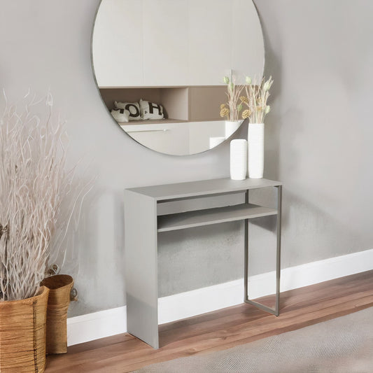 2 Tier Hallway Console Table With Steel Frame Grey