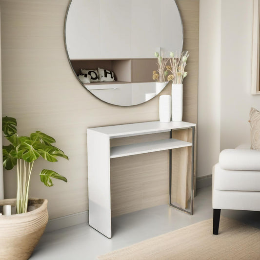 2 Tier Hallway Console Table With Steel Frame White