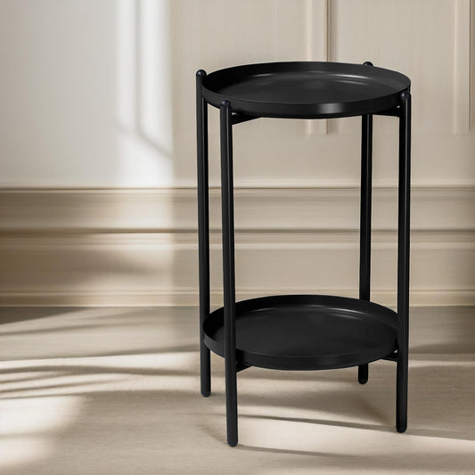 2 Tier Round Metal Coffee Table Black