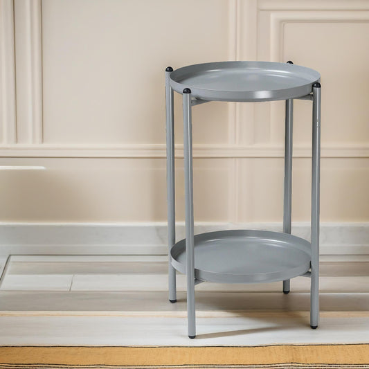 2 Tier Round Metal Coffee Table Grey