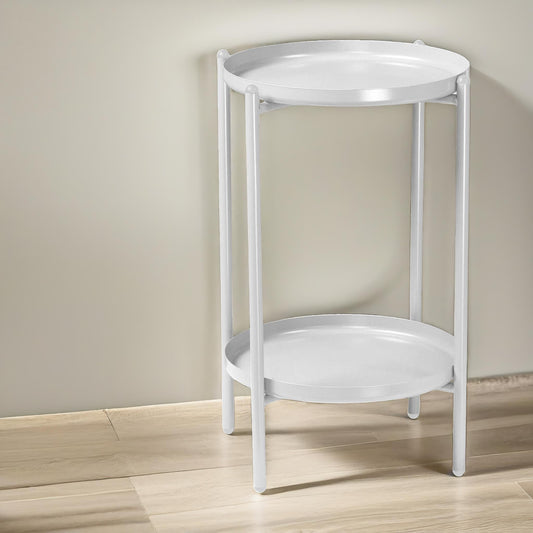 2 Tier Round Metal Coffee Table White