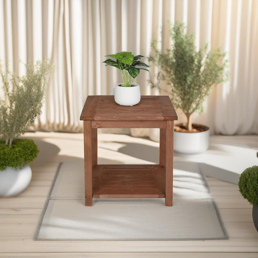 2 Tier Wooden Side Coffee Table For Garden Brown