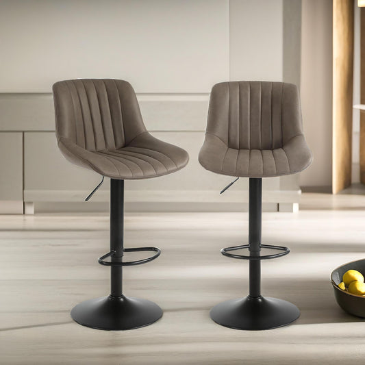 2PC Height Adjustable 360 PU Leather Swivel Barstools Set Brown