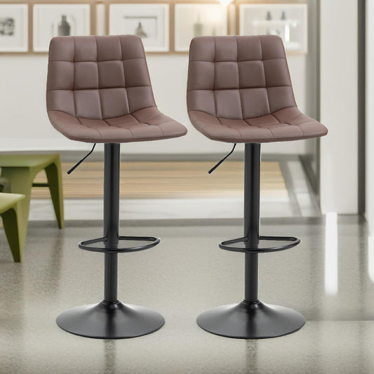 2PC Height Adjustable 360 Swivel Barstools Set With Backrest Brown