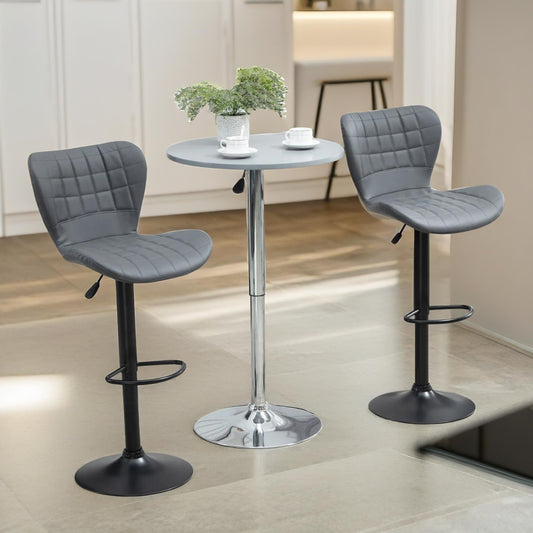 2PC Height Adjustable Swivel Barstools Set With Backrest Grey