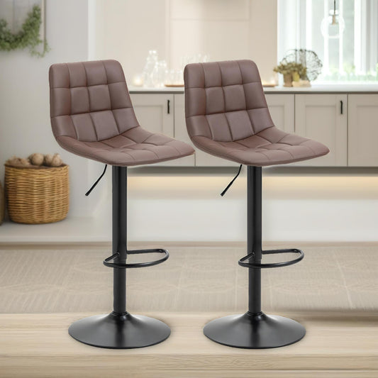 2PC Adjustable Height 360 Swivel Barstools Set With Shell Backrest Brown