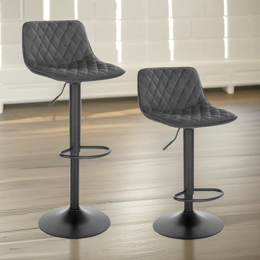 2PC Height Adjustable 360 Swivel Barstools Set With Backrest Grey