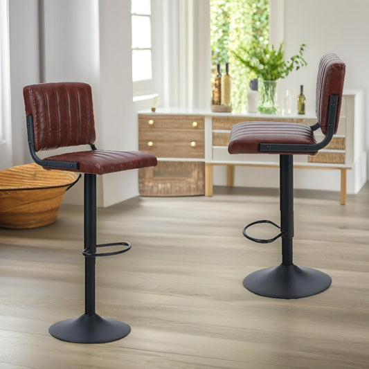 2PC Height Adjustable 360 Swivel Barstools Set With Backrest & Footrest Brown