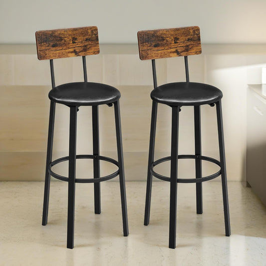 2PC Retro Style Barstools Set With Backrest Rustic Brown