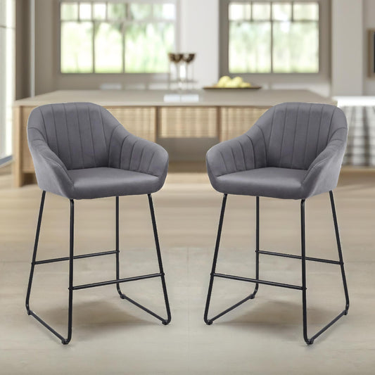2PC Barstools Set With Backrest And Footrest Grey