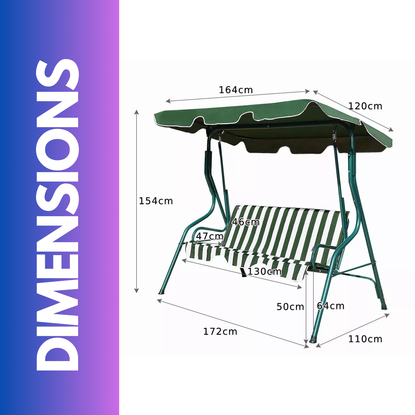 3 seater garden swinging chair with cushioned seats green