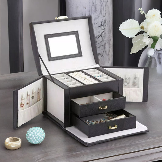 3 Tier Jewellery Box With Lock And Key Black