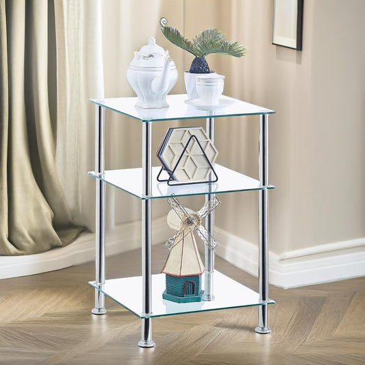 3 Tier Tempered Glass Side Table Silver