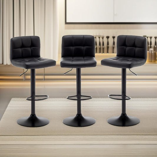 3PC Height Adjustable 360 Swivel Barstools Set With Backrest Black