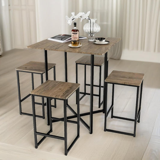 5-Piece Dining Table & Square Stool Set Kitchen Natural Brown