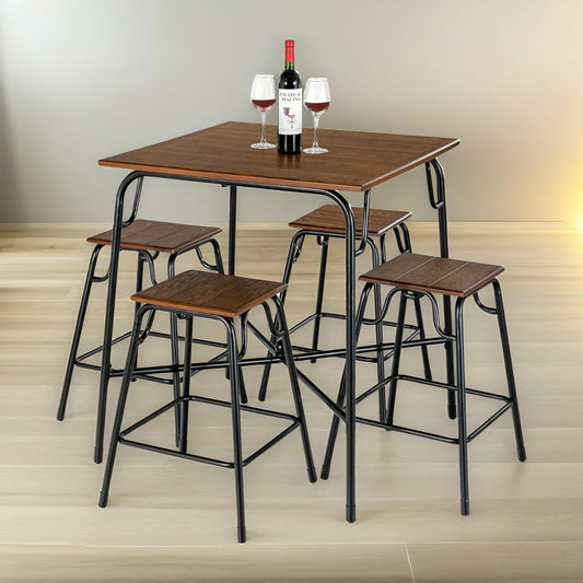 5-Piece Dining Table And Stool Set For Kitchen Rustic Brown
