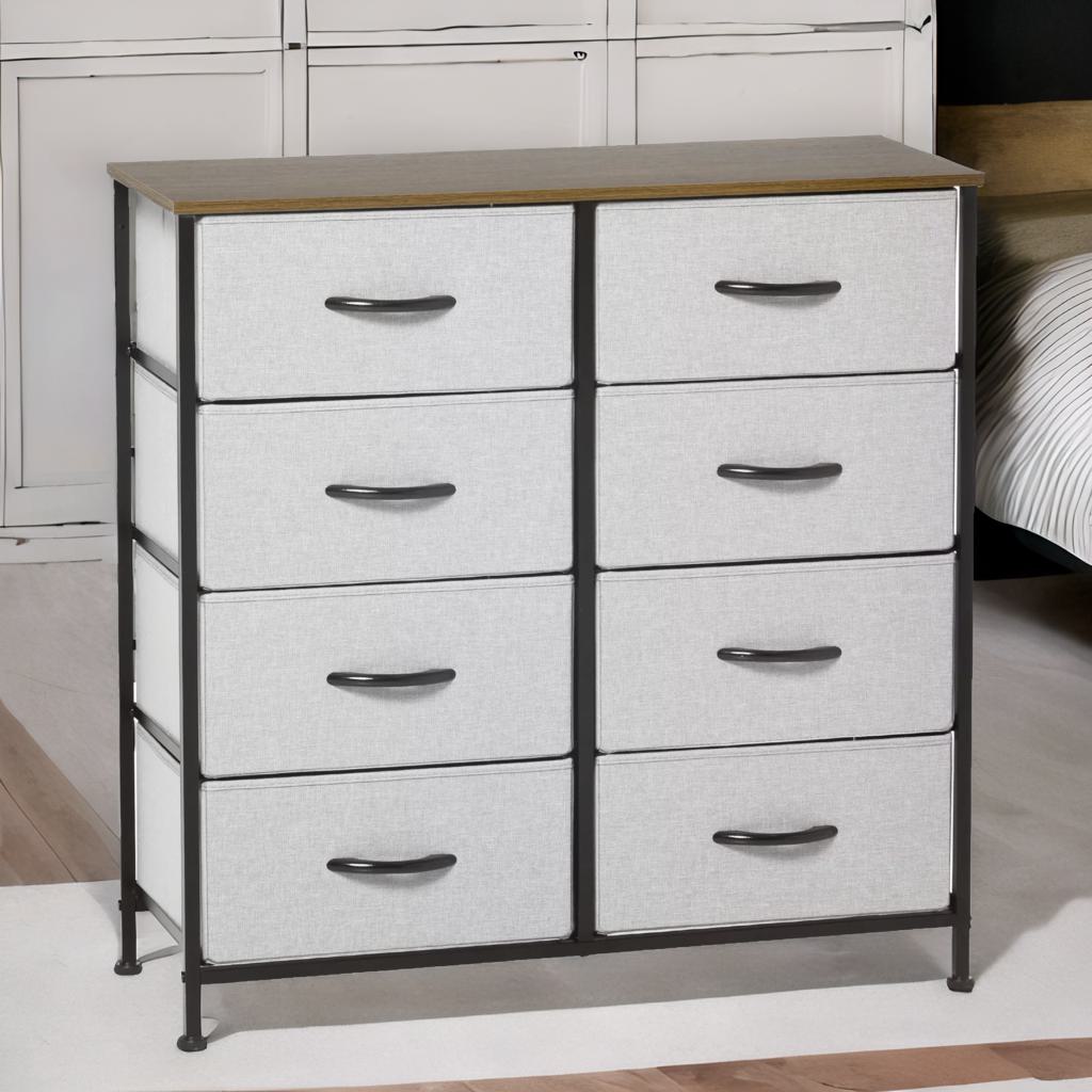 8 fabric drawer bedroom dresser with wooden top grey