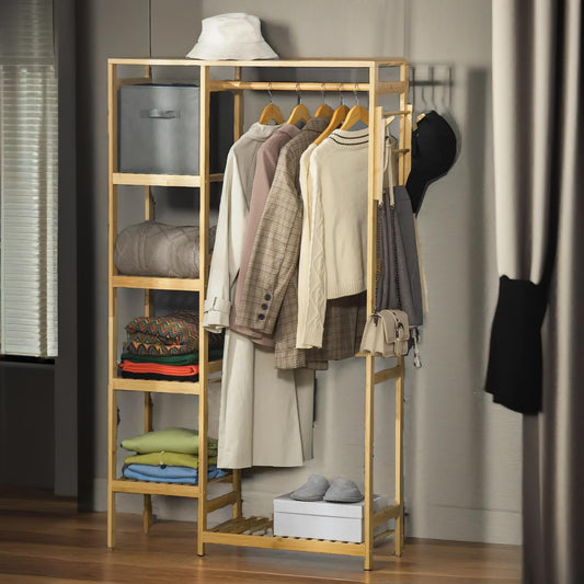 Bamboo 155CM Tall Open Wardrobe With Shelves