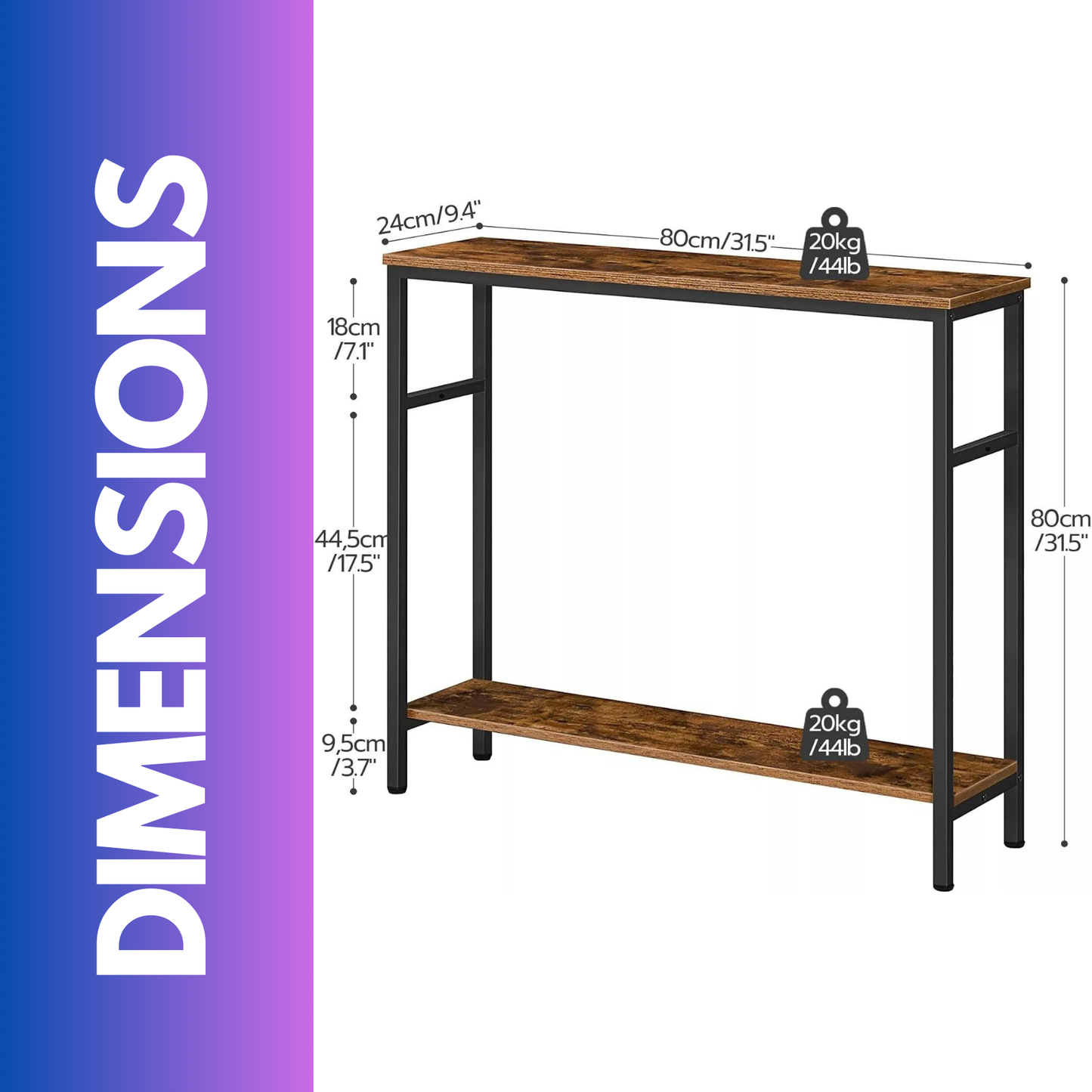console table with 2 shelves