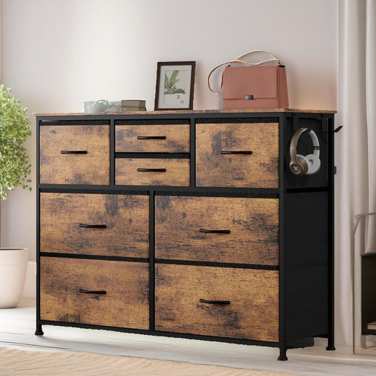 Bedroom Chest With 8 Fabric Drawers Rustic Brown