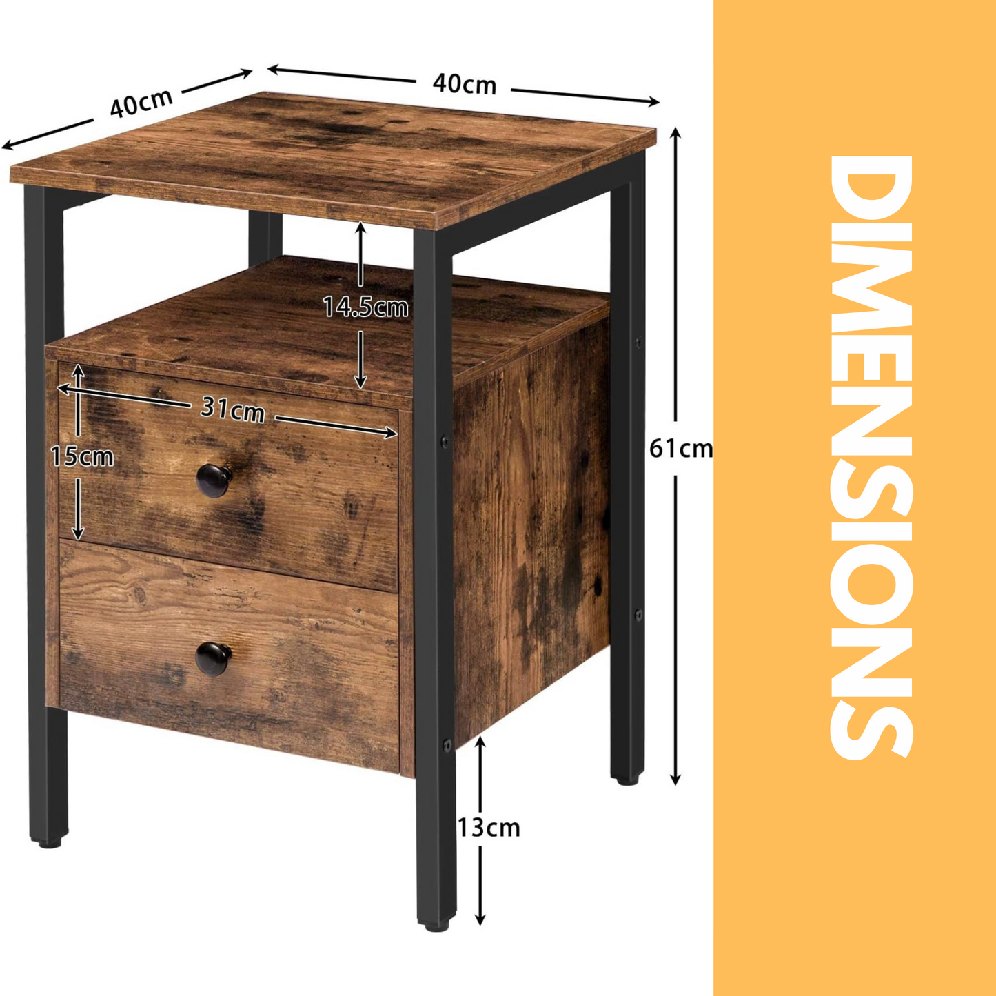 bedside table with 2 drawers