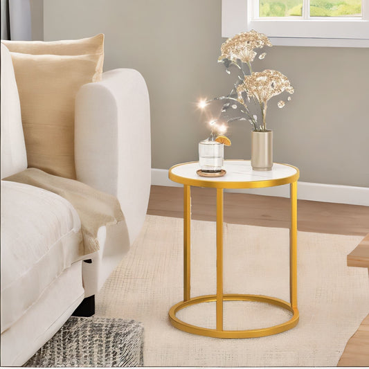 Faux Marble Round Coffee Side End Table Gold