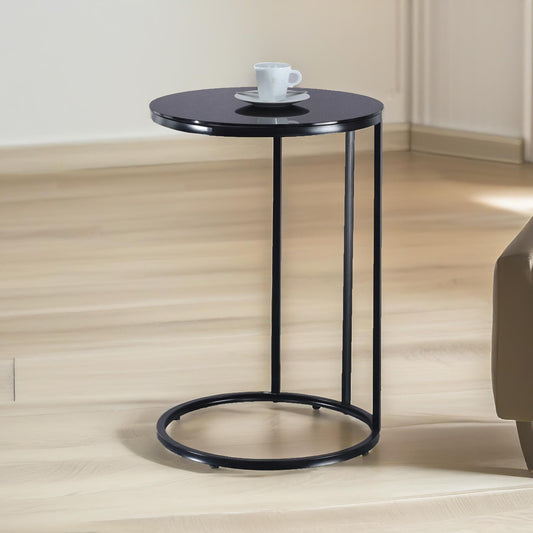 Glass C Shaped Round Side Table Black