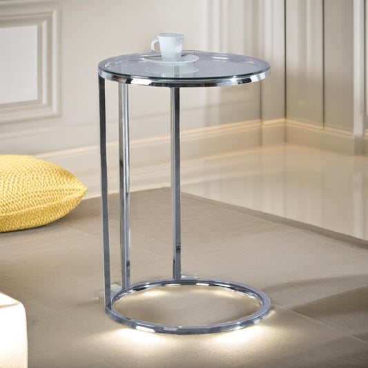 Glass C Shaped Round Side Table Chrome Silver