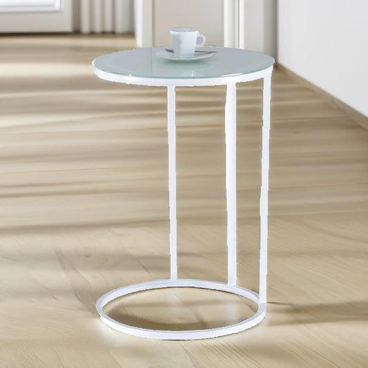 Glass C Shaped Round Side Table White