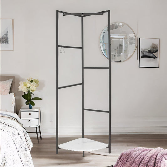 Heavy Duty Metal Coat Stand With Shelf Black