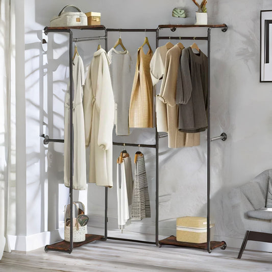 Heavy Duty Wall-Mounted Metal Clothes Rail Open Wardrobe Black