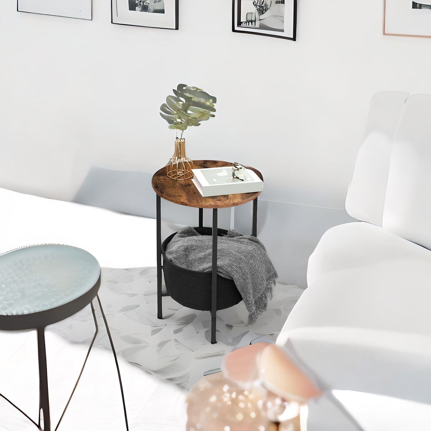 bedside lamp table with removable and washable storage basket - rafaelo mobilia