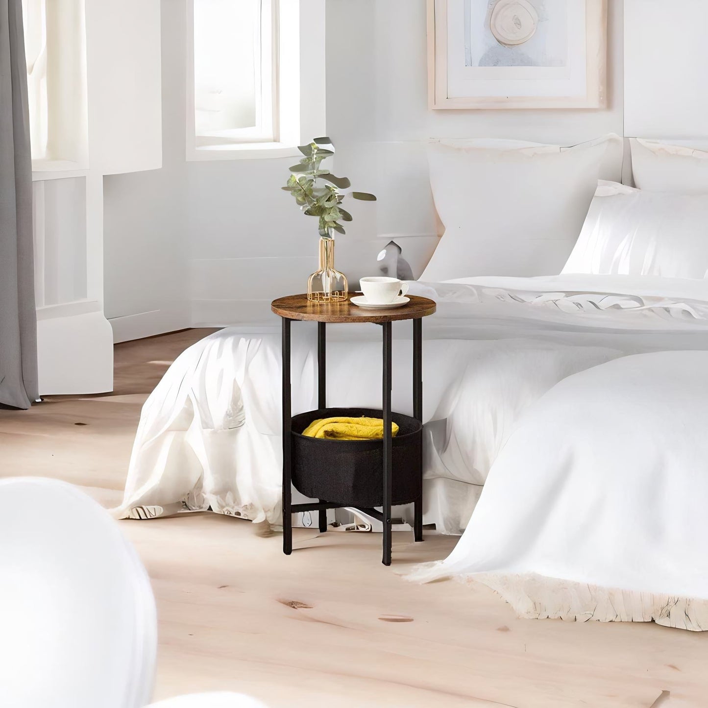 bedside lamp table with removable and washable storage basket - rafaelo mobilia