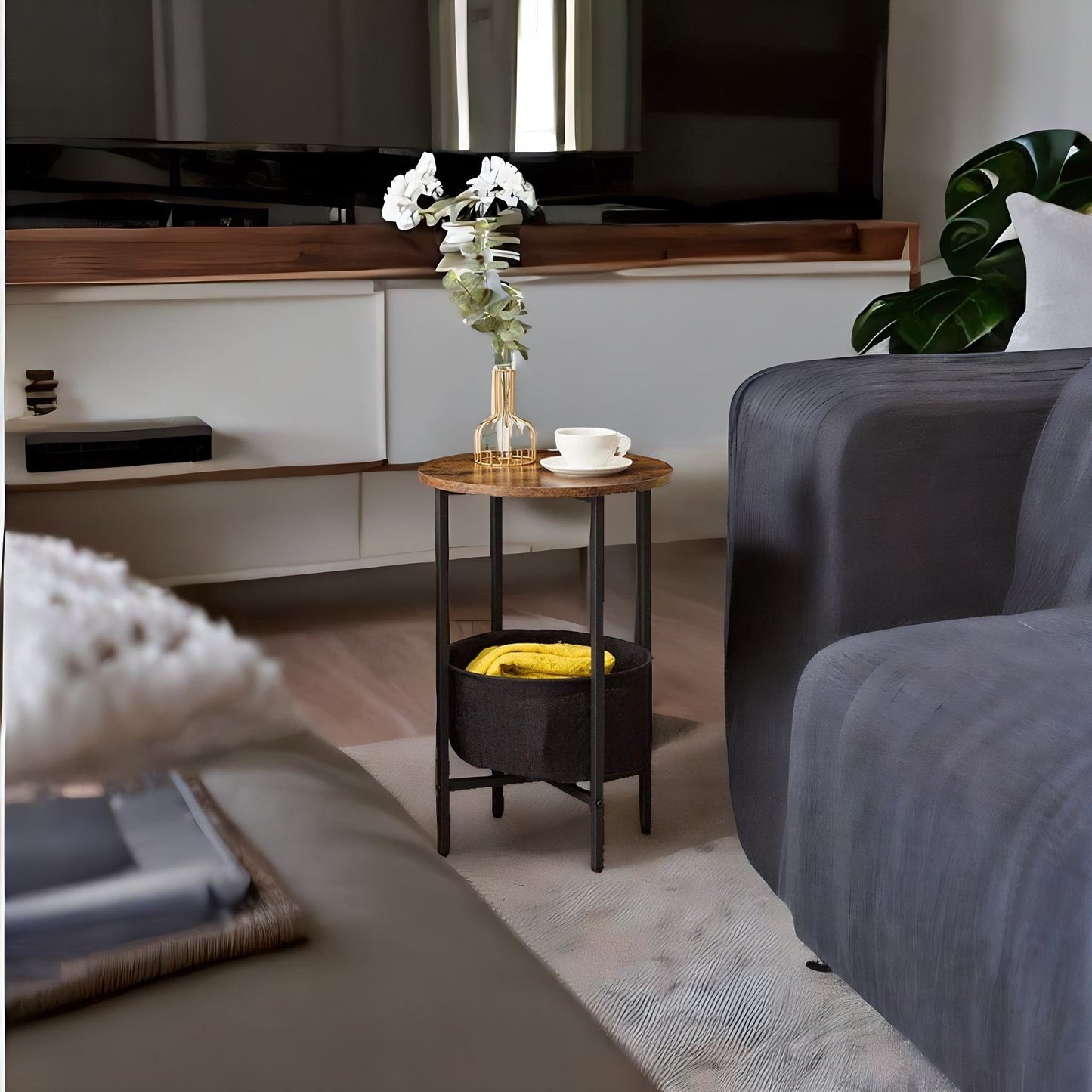 bedside lamp table with removable and washable storage basket - rafaelo mobilia