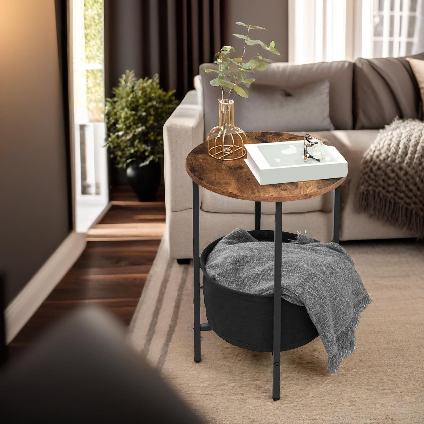 bedside lamp table with removable and washable storage basket - rafaelo mobilia