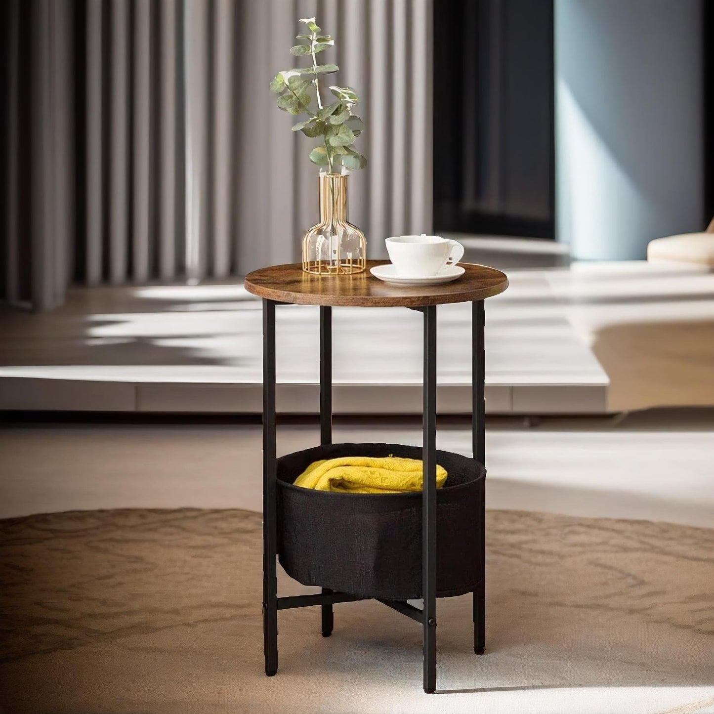 bedside lamp table with removable and washable storage basket - rafaelo mobilia