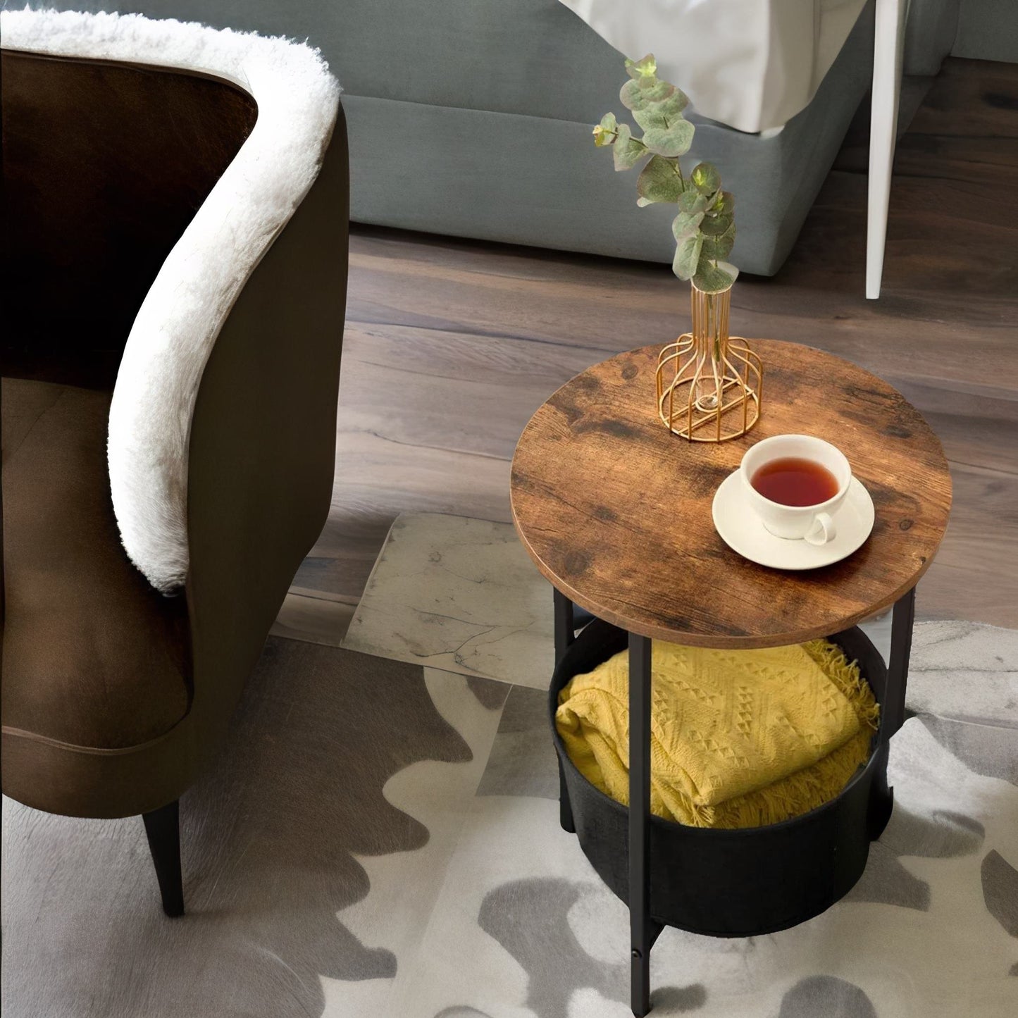 bedside lamp table with removable and washable storage basket - rafaelo mobilia