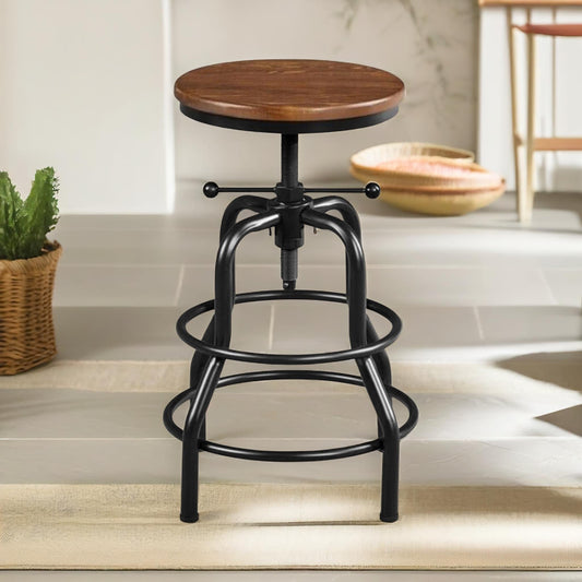 Industrial Adjustable Height Retro Bar Stool Brown