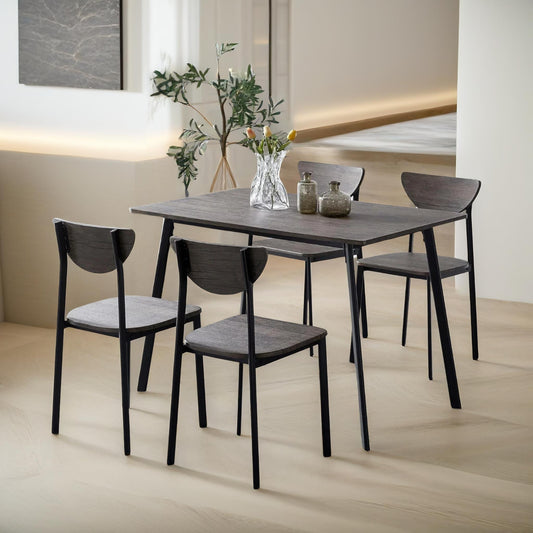 Industrial Dining Table With 4 Chairs Set Wood Effect Brown