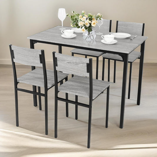 Industrial Dining Table With 4 Chairs Set Grey