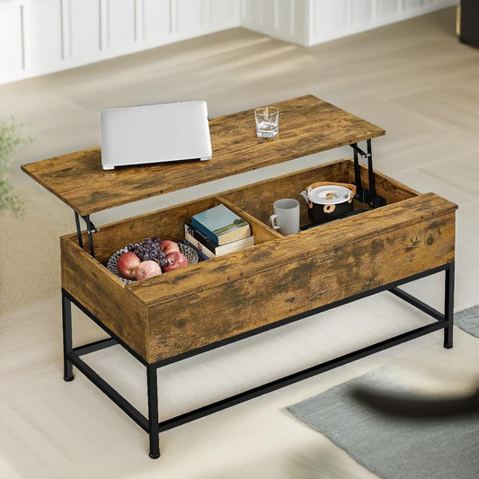 Industrial Lift Top Coffee Table With Hidden Storage Rustic Brown