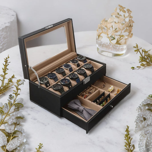 Double Layer 12 Slot Watch Box Black