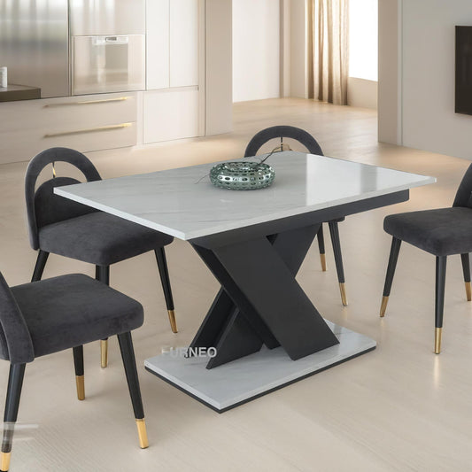 Modern Extendable Faux Marble Effect Dining Table White
