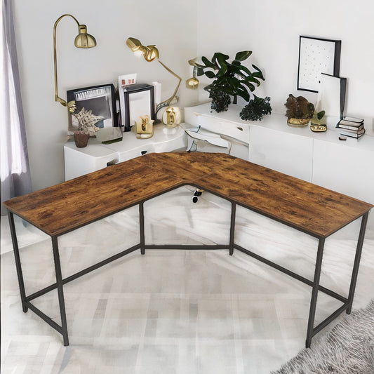 Industrial Rustic L-Shaped Corner Computer Desk Brown
