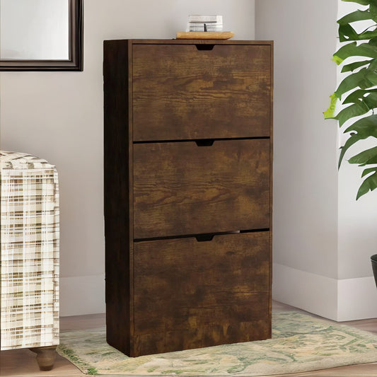 Industrial Hallway Shoe Storage Cabinet With Flip Drawers Rustic Brown