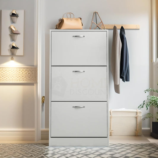 3 Tier Wooden Shoe Storage Cabinet White